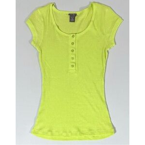 Dots Lime Green Button-Up Short Sleeve Henley Shirt Top Blouse Tee Size M 💚✨